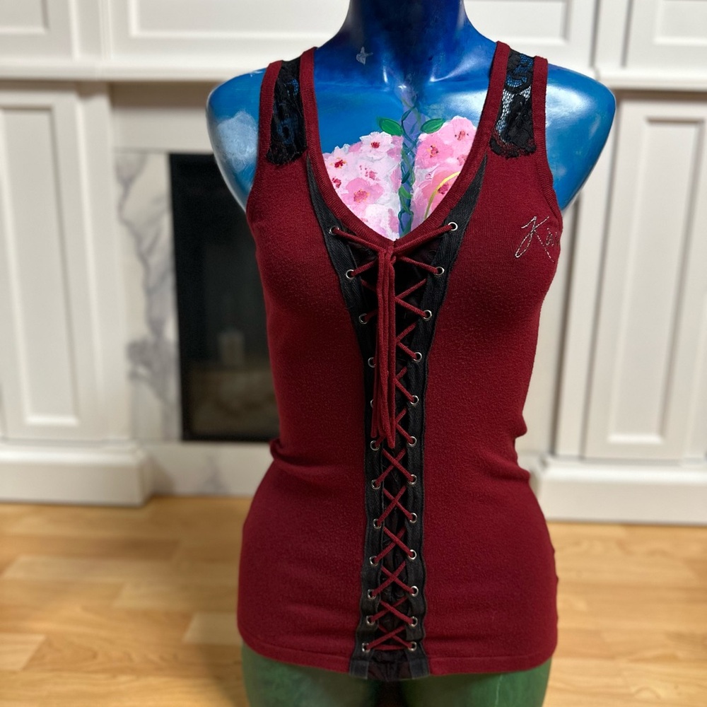 Karv Wine Red Lace-Up Women's Top
